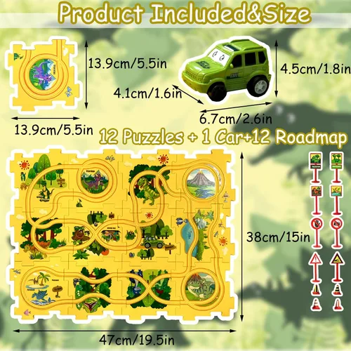 Vista 2 de Regalo de Cumpleaños para Niño de 4 Años, Set de Pista de Carros Rompecabezas para Niños con Mapa de Carretera, Set de Juego de Carros de Pista