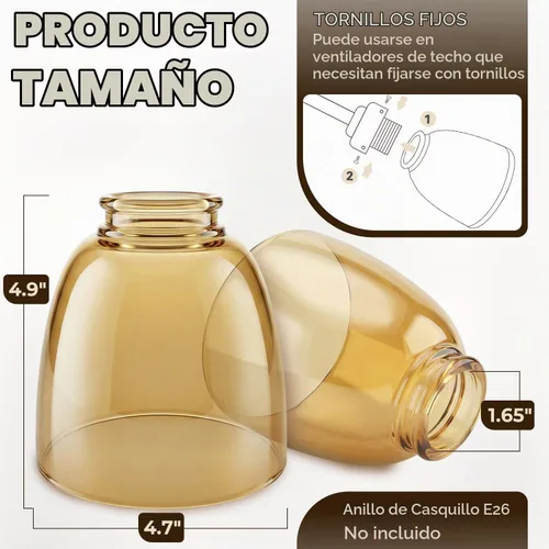 Vista 2 de Paquete de 3 repuestos de pantalla de vidrio ámbar transparente, cubiertas de luz de ventilador de techo, globos de vidrio para candelabros