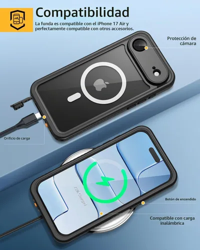 Vista 7 de Lanhiem - Funda magnética para iPhone 17 Air impermeable, protector de pantalla integrado y protección de cámara, [compatible con MagSafe] carcasa