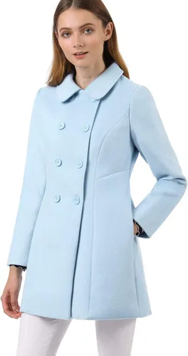 Vista 33 de Allegra K Abrigo Largo De Invierno Con Cuello Peter Pan Y Doble Botonadura Para Mujer Beige