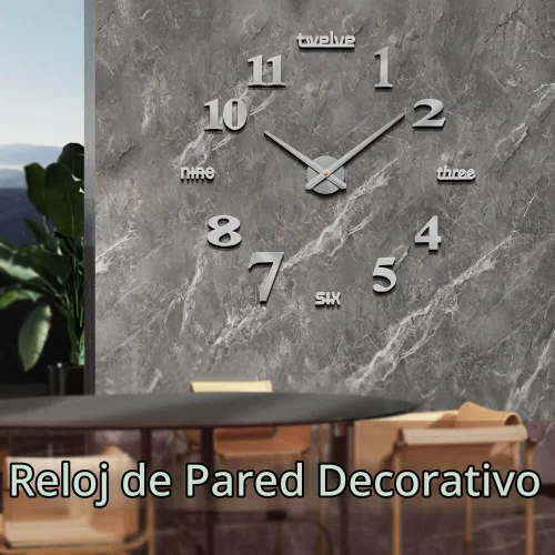 Vista 2 de Mintime Reloj de pared moderno sin marco, grande, 3D, números de espejo para decoración de oficina en casa