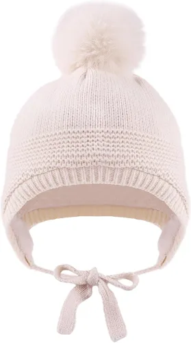 Vista 2 de JANGANNSA Básico invierno bebé niños Beanie guantes de punto niñas sombrero con pompón orejeras forro polar cálido niños sombreros mitones