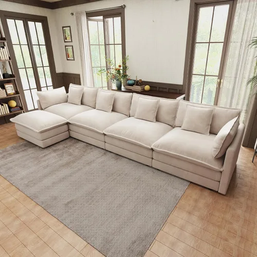 Vista 58 de Sofá seccional modular, sofá seccional en forma de L de 76.7 pulgadas con otomana móvil, cómodo loveseat de chenilla nube con reposabrazos