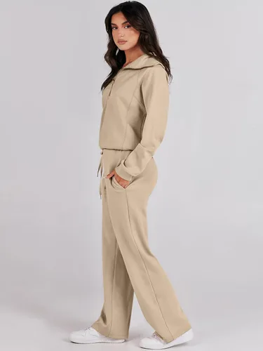 Vista 3 de ANRABESS Women 2 Piece Outfits Sweatsuit Set 2023 Fall Oversized Half Zip Sweatshirt Wide Leg Sweatpant Lounge Set Tracksuit
