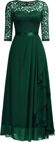 Vista 5 de Miusol Vestido largo de dama de honor con mangas 34 de contraste y encaje floral elegante para mujer