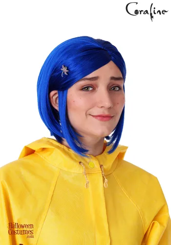 Vista 2 de Peluca Disfraz Coraline Azul para Mujer Multicolor
