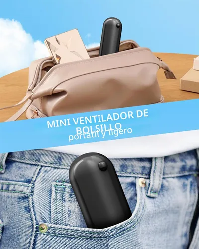 Vista 5 de Mini Ventilador de Mano Portátil con USB Recargable, Batería Operada de 2000 mAh, 3 Velocidades Ajustables, Pequeño Ventilador de Bolsillo Personal