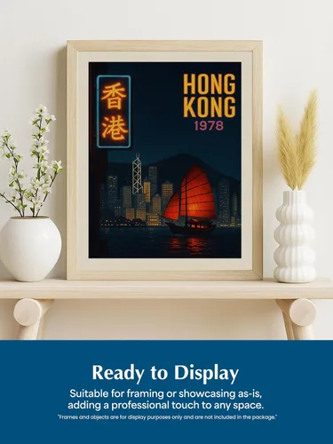 Vista 7 de AMERICAN LUXURY GIFTS Póster vintage de viaje de Hong Kong, horizonte nocturno retro de 1978, impresión sin marco de 8 x 10 pulgadas, arte de pared
