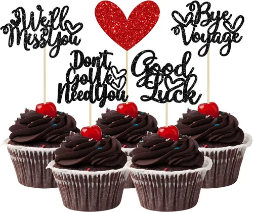 Vista 13 de 1 paquete de decoración para tartas con purpurina de corazón de buena suerte para cambio de trabajo, despedida de jubilación, graduación, temática