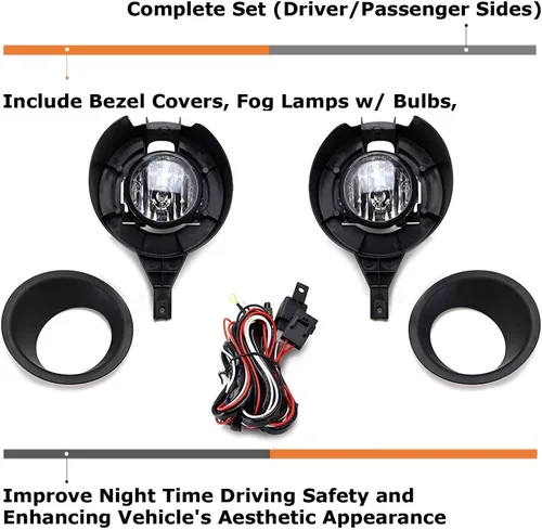 Vista 3 de iJDMTOY Kit de faros antiniebla con lente transparente izquierda/derecha con bombillas halógenas, cubiertas de bisel e interruptor de arnés