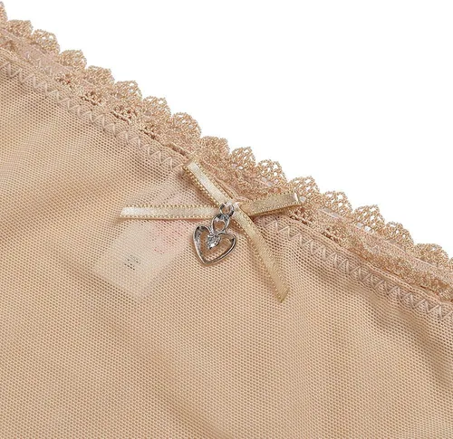 Vista 4 de Conjunto de lencería con brasier de malla transparente ligera sin forro, con encaje para mujer