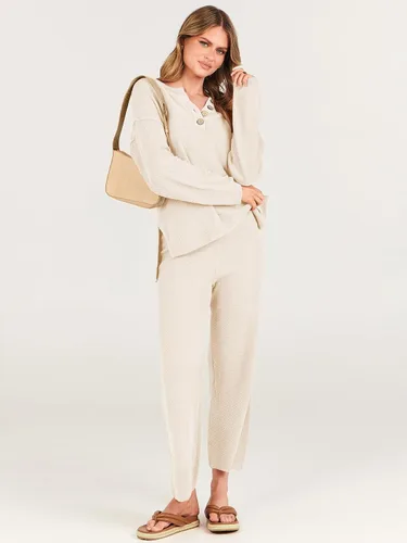 Vista 3 de ANRABESS Conjunto de 2 piezas para mujer, conjunto de suéter holgado holgado de punto de gran tamaño, conjunto de ropa de descanso a juego de moda