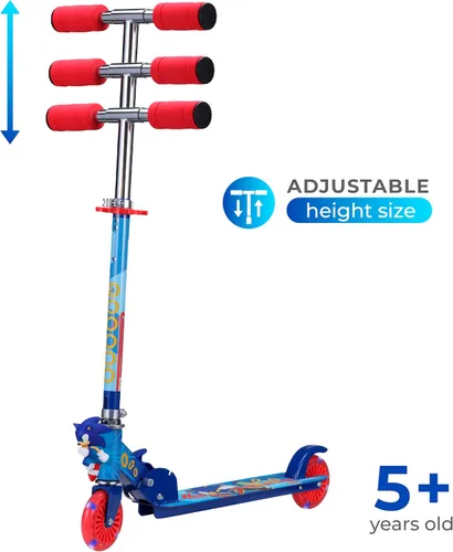Vista 10 de Monopatín de 2 ruedas con ruedas que se iluminan – Plegable, plataforma antideslizante, cómodo y suave para andar Sonic el erizo