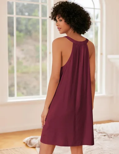 Vista 2 de Ekouaer Camisón corto sin mangas con cuello en V y camisa, vestido de pijama