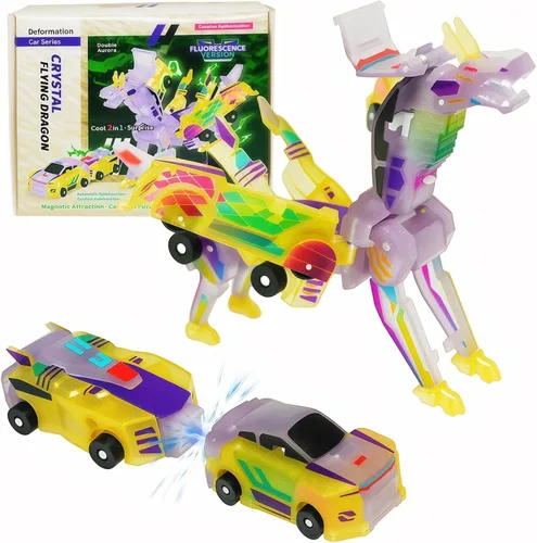 Vista 9 de Vehículo de juguete de dinosaurio transformador por colisión, 2 autos magnéticos que se transforman en juguetes de dinosaurio, juguetes de autos