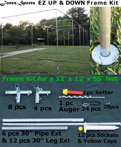 Vista 2 de 12 'x 12' x? Heavy Duty Marco de béisbol y softball Jaula de bateo Kit EZ Up & Down