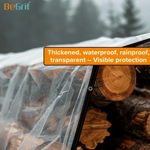 Vista 2 de BeGrit Lona transparente impermeable con ojales, a prueba de polvo, lluvia y viento, para invernadero, jardín, patio, con 18 cuerdas elásticas
