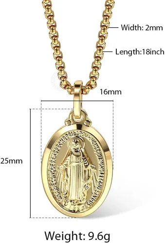 Vista 5 de Collar de Virgen de Guadalupe de oro amarillo de 18 quilates, joyería religiosa, dije de Nuestra Señora, Virgen María, collares con dijes