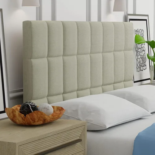 Vista 7 de Glenwillow Home Varia - Cabecera tapizada con panel de 26 pulgadas de alto, acolchado cuadrado de 3 filas, tamaño matrimonial, color beige