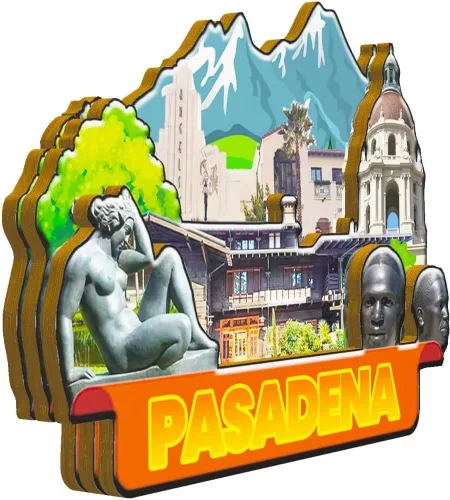 Vista 2 de Pasadena California USA imán de madera para nevera, monumentos 3D, recuerdos coleccionables, decoración hecha a mano -1433