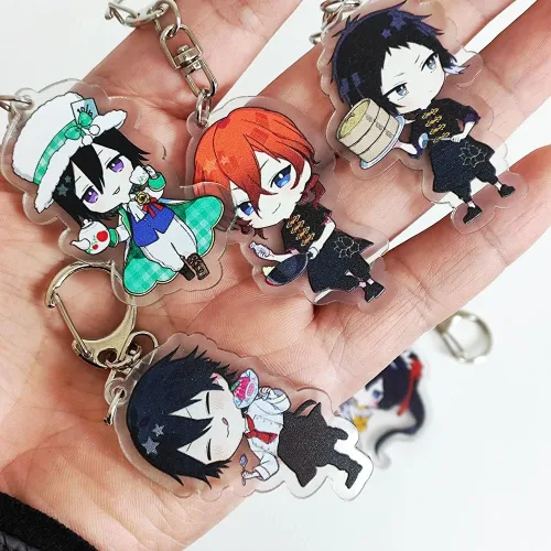 Vista 3 de JCvCX Llavero de acrílico para perros de Bungo, 8 unidades, Osamu Dazai, cosplay, Nikolai Gogol, llavero acrílico Fyodor Dostoyevsky, figura