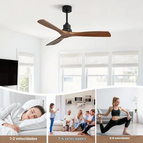 Vista 4 de Sofucor - Ventilador de techo moderno sin luces y con control remoto, de 52 pulgadas, con 3 aspas y motor CC reversible y silencioso