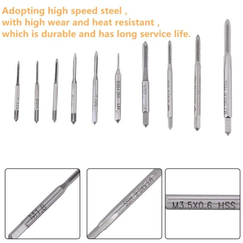 Vista 5 de 10 piezas de roscas de rosca de mano M1 a M3.5, HSS Mini Plug Tap Tornillo Juego de taladro Herramienta de roscado, M1, M1.2, M1.4, M1.6, M1.7