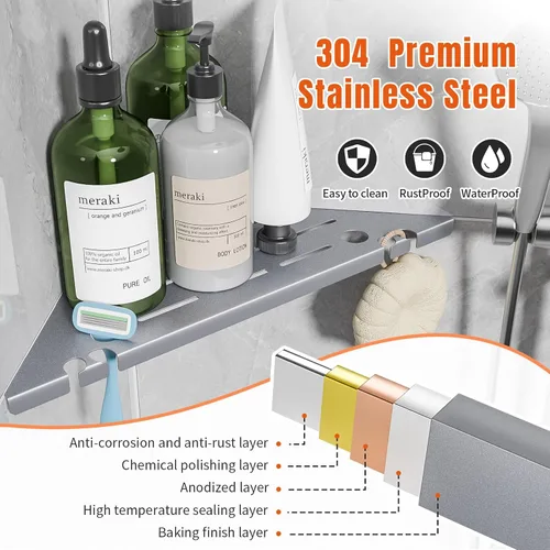 Vista 32 de Estante esquinero para ducha, acero inoxidable 304, negro, montaje en pared, triangular, 10 x 10 pulgadas, resistente a fugas, paquete de 2 Blanco