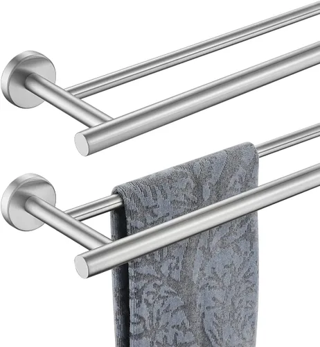 Vista 17 de JQK Barra Doble para Toallas Dorada, 15 Pulgadas de Acero Inoxidable 304 Gruesa de 0.8mm Soporte para Toallas para Baño y Toallas de Mano, Montaje