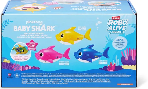 Vista 8 de Robo Alive Junior Baby Shark Nueva Versión con Aletas de Silicon Cantando y Nadando Daddy Shark (Azul) por ZURU