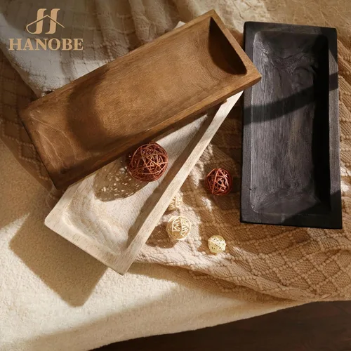 Vista 4 de Hanobe - Cuenco decorativo de madera para decoración de mesa auxiliar, color negro rústico