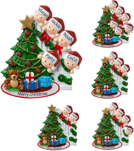 Vista 11 de Adornos de Navidad familiares personalizados con nombre para la familia de 2 banderines personalizados para árbol de Navidad, adorno de Navidad