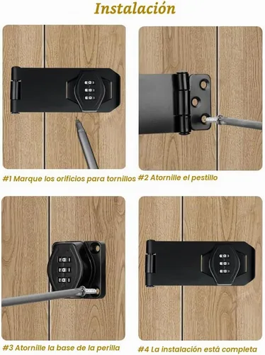 Vista 4 de ETEKJOY Cerradura de gabinete sin llave de 3 dígitos con código de contraseña combinación con hasp, pestillo de cierre giratorio, cajón de madera