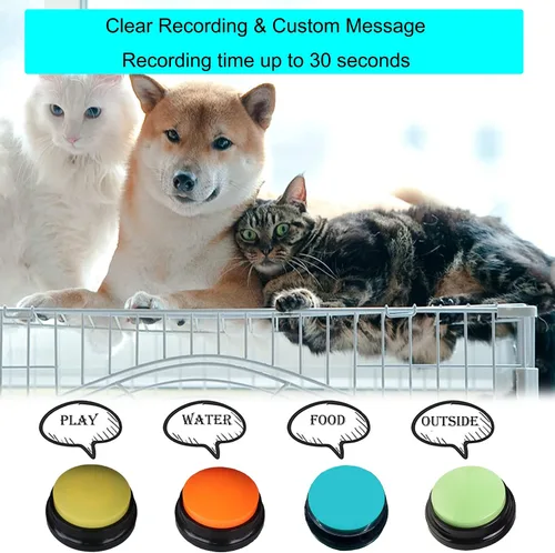 Vista 2 de Botones para comunicación para perros, 4 botones de grabación de voz de color, botones de comunicación para perros, botones de entrenamiento