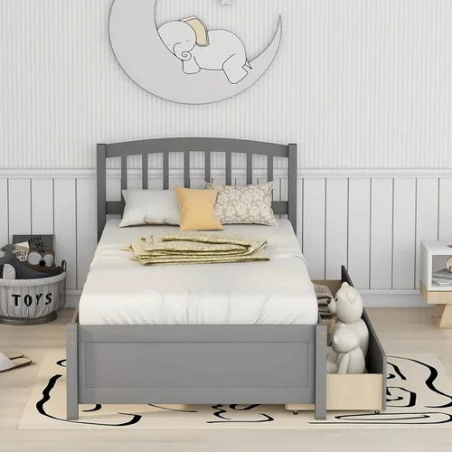 Vista 3 de Bellemave Cama de almacenamiento de plataforma individual con dos cajones, marco de cama de madera maciza con cabecero, marco de cama resistente