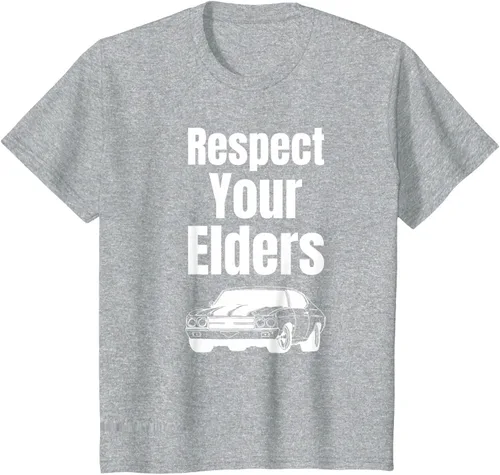 Vista 33 de Divertido regalo de auto para chicos – Respect Your Elders Classic Muscle Car Camiseta, Negro, S