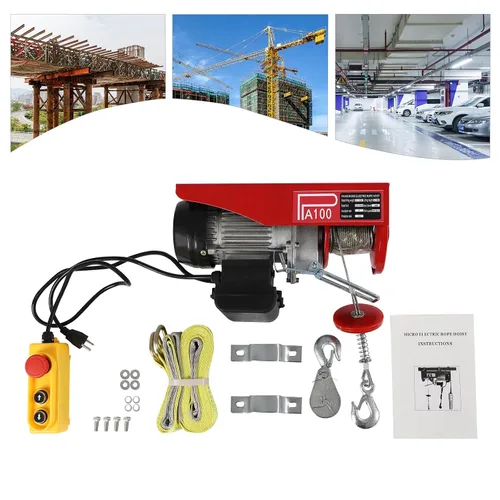 Vista 3 de Polipasto eléctrico de 220 libras, cabrestante eléctrico de 110 V con control remoto con cable de eslingas simples/dobles, elevación eléctrica