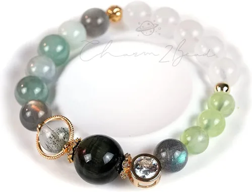 Vista 134 de Precious Gemstone Natural Crystal Healing Bracelet, Rutilated Quartz, Moonstone, Quartz Handmade Original Design Bracelet