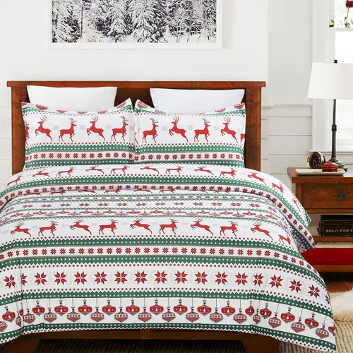 Vista 9 de Vaulia Funda de edredón de Navidad Twin, colección de ropa de cama de microfibra navideña con patrón de árbol a cuadros de Navidad, incluye 1 funda