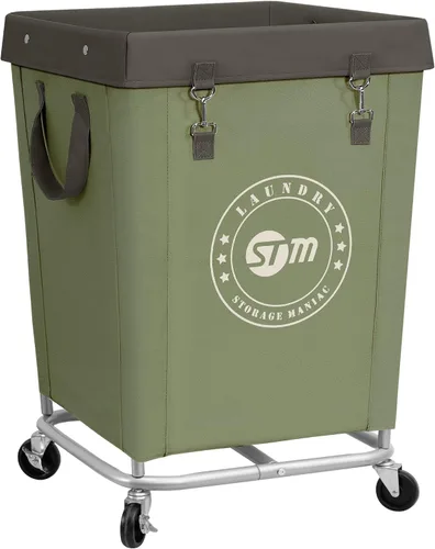 Vista 13 de STORAGE MANIAC Cesto de lavandería comercial con marco de acero resistente, carro de cesta de lavandería industrial de 320 L con ruedas para hotel