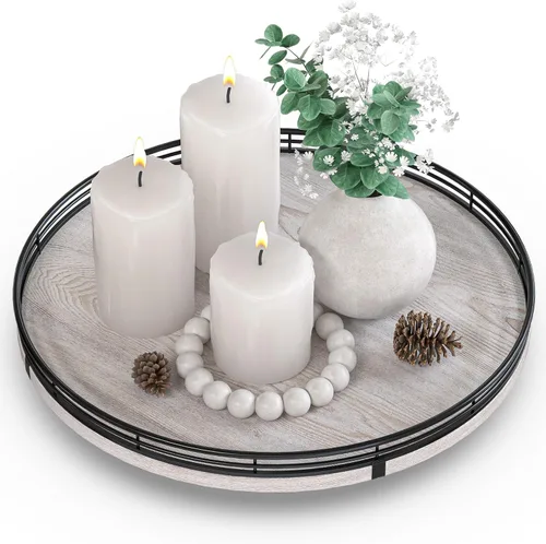 Vista 49 de Marble Lazy Susan - Tocadiscos para mesa, bandeja redonda de mármol de grano de madera antigua de 10 pulgadas para mesa de comedor, encimera de Negro