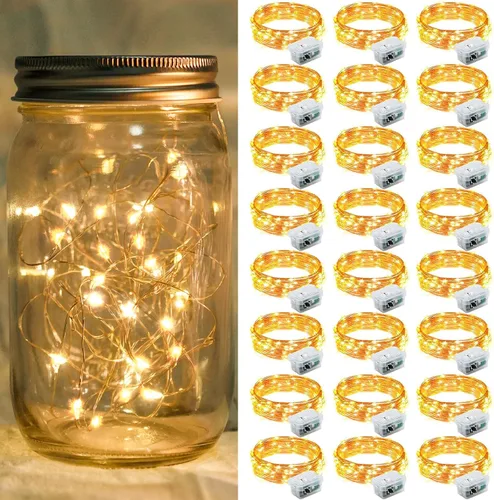 Vista 94 de Paquete de 6 luces de hadas a pilas con temporizador remoto, 8 modos de iluminación, 7 pies, 20 luces LED impermeables para Halloween, Navidad