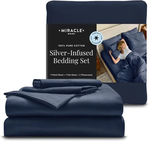 Vista 6 de Miracle Made Luxe - Juego de sábanas refrescantes y suaves, 4 piezas, tela de algodón con infusión de plata, ropa de cama ligera e hipoalergénica
