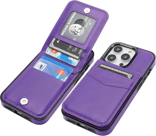 Vista 15 de KIHUWEY Compatible con iPhone 14 Pro Funda Cartera con Tapa con Soporte para Tarjetas de Crédito, Cuero Premium con Cierre Magnético, Función Atril
