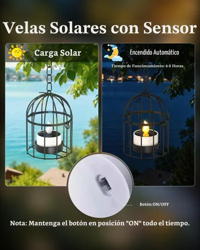 Vista 4 de SoulBay 6 velas de té de energía solar, velas para exteriores, sin llama, IP65, impermeables, recargables, con sensor de atardecer a amanecer