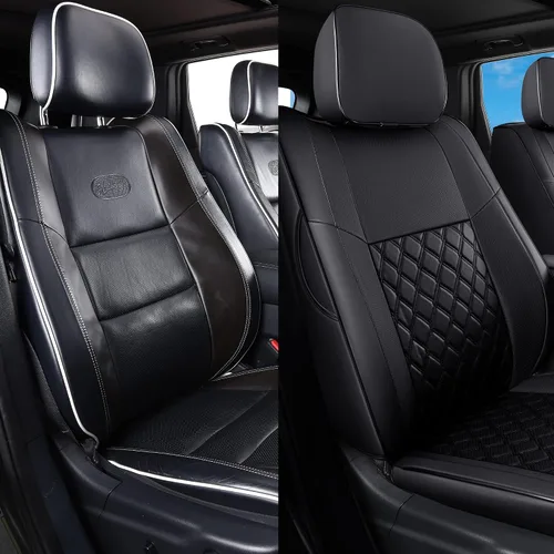 Vista 6 de Huidasource Fundas de asientos de automóvil para Grand Cherokee, 2 piezas de cobertura completa de cuero personalizada, funda de cojín de asiento