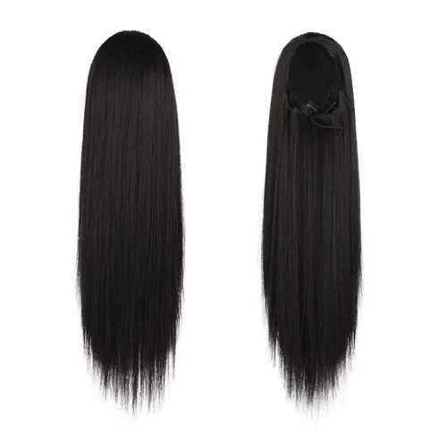 Vista 2 de Barsdar Extensión de cola de caballo marrón oscuro - Extensiones de cola de caballo cortas y rectas de 14 pulgadas con cordón para mujeres