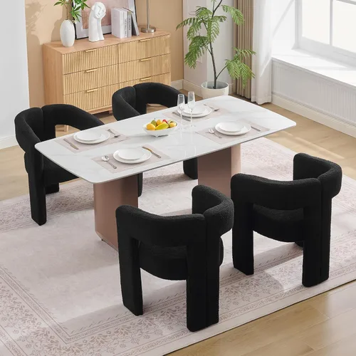Vista 17 de adochr Sillas de comedor modernas con diseño de barril, silla de comedor de terciopelo con patas de madera, sillas decorativas con brazos, cómodos
