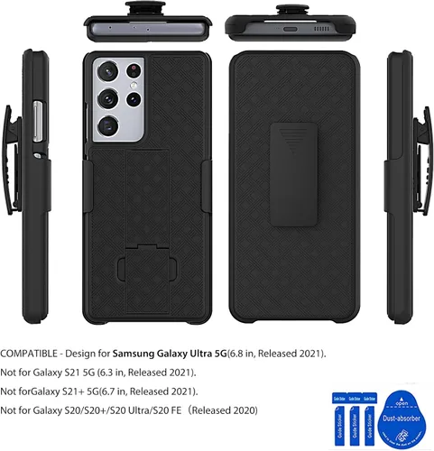 Vista 3 de Ailiber Funda protectora para Samsung Galaxy S21 Ultra 5G, protector de pantalla para Galaxy S21 Ultra, soporte giratorio con clip para cinturón