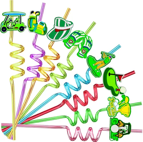 Vista 8 de 24 popotes rectos reutilizables con temática de golf para bolsas de regalo de fiesta de golf, popotes diarios, fiestas de cumpleaños, reuniones